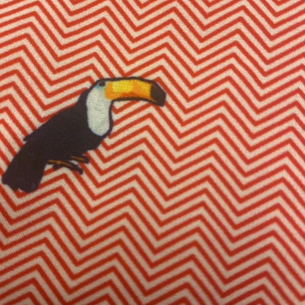 Bozeman Toucan Chevron Swim Trunks Mens Size L Red White Tropical Beach Shorts